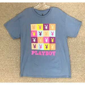 Multiple Playboy Bunny Logos T-Shirt Mens Large Blue Short Sleeve Pullover‎ Tee